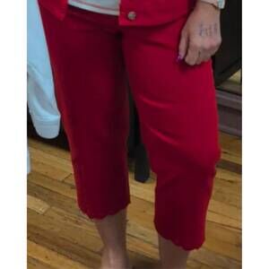 NEW N TOUCH fireside pull on capri with embroidery scalloped hem in red